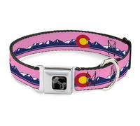 Dog Collar Bone Colorado Flag Icon Mountain Skyline Pink/Blue/White Medium 11-16