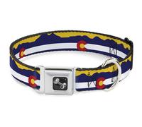 Dog Collar Bone Colorado Flag/Mountain Silhouette Yellow Large 15-24"