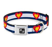 Dog Collar Bone Colorado Heart Blue/White/Red/Yellow Small 9.5-13"