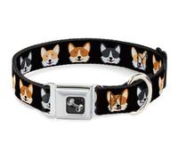 Dog Collar Bone Corgi 3-Faces Black Large 15-24"