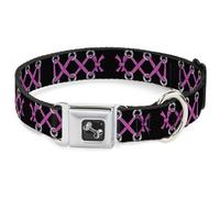 Dog Collar Bone Corset Lace Up Black/Fuchsia Medium 11-16.5"