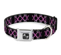 Dog Collar Bone Corset Lace Up Black/Fuchsia WIDE-Large 20-31"