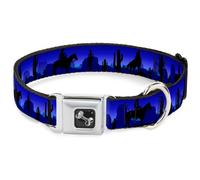 Dog Collar Bone Cowboy/Coyote Silhouettes/Western Landscape Blues/Black Large 15