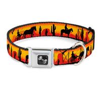 Dog Collar Bone Cowboy Silhouette/Western Landscape Reds/Black WIDE-Large 20-31"