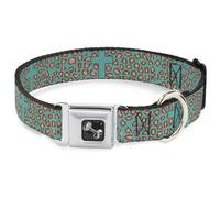 Dog Collar Bone Cross Repeat Leopard Turquoise/Pink Medium 11-16.5"