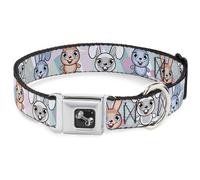 Dog Collar Bone Cute Bunnies Multi Pastel WIDE-Large 20-31"