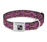 Dog Collar Bone Cute Skulls w/Paisley Purple/Pink/Green Large 15-24"
