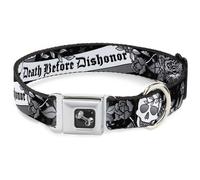 Dog Collar Bone Death Before Dishonor Black/White Large 15-24"