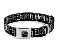 Dog Collar Bone DEATH w/Coffin Old English Black/White WIDE-Medium 16-23"