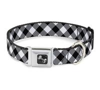 Dog Collar Bone Diagonal Buffalo Plaid Black/White Large 15-24"