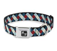 Dog Collar Bone Diamond Plaid Blues/Khaki/Red WIDE-Medium 16-23"