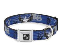 Dog Collar Bone Die Hard Skulls & Stars1 Blue/Grays Large 15-24"
