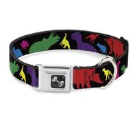 Dog Collar Bone Dinosaur Silhouette Black/Multi Color Large 15-24"