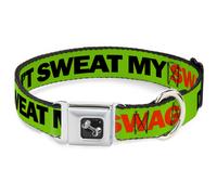 Dog Collar Bone DON'T SWEAT MY SWAG Neon Green/Black/Red Large 15-24"
