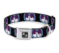 Dog Collar Bone Dopey Eyes Black/Baby Blue/Purple WIDE-Small 13-17"