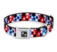 Dog Collar Bone Dot Blocks Blue/Red/Black/White WIDE-Large 20-31"