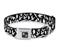 Dog Collar Bone Eagle Silhouettes Scattered Black/White WIDE-Small 13-17"