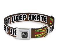 Dog Collar Bone EAT SLEEP SKATE Brown/Rasta Burst WIDE-Large 20-31"