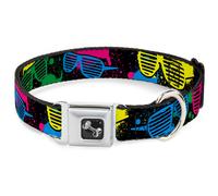 Dog Collar Bone Eighties Shades Splatter Black/Neon WIDE-Medium 16-23"