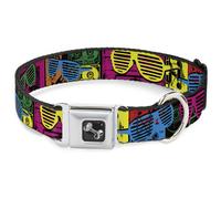 Dog Collar Bone Eighties Shades Tapes Black/Neon WIDE-Medium 16-23"