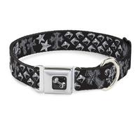 Dog Collar Bone Elegant Crosses/Stars/Printed Studs Black/Grays WIDE-Medium 16-2