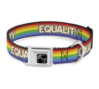 Dog Collar Bone EQUALITY/Stripe Rainbow/White Medium 11-16.5"