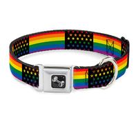 Dog Collar Bone Flag American Pride Rainbow/Black Large 15-24"