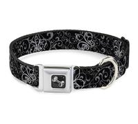 Dog Collar Bone Fleur-de-Lis Outline w/Filigree Black/Gray Medium 11-16.5"