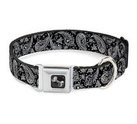 Dog Collar Bone Floral Paisley Black/White Large 15-24"