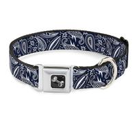 Dog Collar Bone Floral Paisley3 Blue/White/Gray Large 15-24"