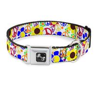 Dog Collar Bone Flower Peace Power WIDE-Large 20-31"