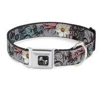 Dog Collar Bone Flowers w/Filigree Pink WIDE-Medium 16-23"
