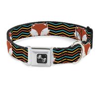 Dog Collar Bone Fox Face/Stripes Black/Multi Color WIDE-Medium 16-23"