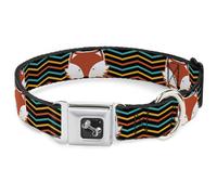Dog Collar Bone Fox Face/Stripes Black/Multi Color WIDE-Medium 16-23"