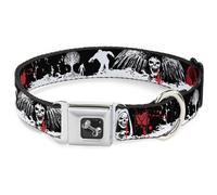 Dog Collar Bone Fright Night Black/White/Red WIDE-Medium 16-23"