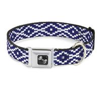 Dog Collar Bone Geometric Diamond Blue/White WIDE-Medium 16-23"
