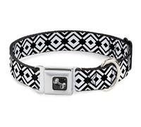 Dog Collar Bone Geometric Diamond2 Black/White/Black WIDE-Medium 16-23"