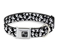 Dog Collar Bone Ghosts Poses Scattered Black/White Small 9.5-13"