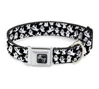 Dog Collar Bone Ghosts Poses Scattered Black/White WIDE-Small 13-17"