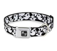 Dog Collar Bone Ghosts Scattered Black/White Large 15-24"