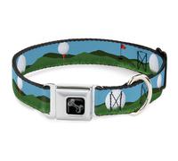 Dog Collar Bone Golf Course/Balls/Holes Blues/Greens WIDE-Small 13-17"