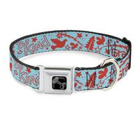 Dog Collar Bone GRATEFUL OPTIMISM BE KIND Icons Collage Blue/Red Small 9.5-13"