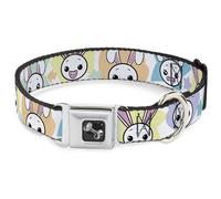 Dog Collar Bone Happy/Sad Bunnies & Stars White/Pastel Small 9.5-13"