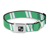 Dog Collar Bone Hash Mark Stripe Double Green/Silver WIDE-Large 20-31"