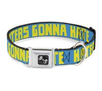 Dog Collar Bone HATERS GONNA HATE Turquoise/Yellow WIDE-Large 20-31"