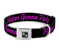 Dog Collar Bone Haters Gonna Hate w/Gem Black/Fuchsia WIDE-Large 20-31"
