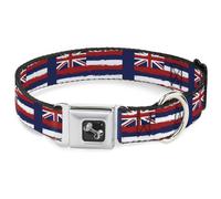 Dog Collar Bone Hawaii Flags Weathered Blue/Red/White WIDE-Large 20-31"