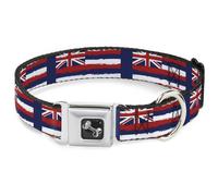 Dog Collar Bone Hawaii Flags Weathered Blue/Red/White WIDE-Medium 16-23"