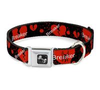 Dog Collar Bone Heart Breaker Black/White/Red WIDE-Large 20-31"