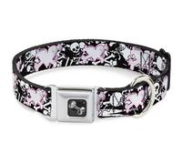 Dog Collar Bone Heart & Cross Bones w/Skulls & Splatter Black/White Small 9.5-13